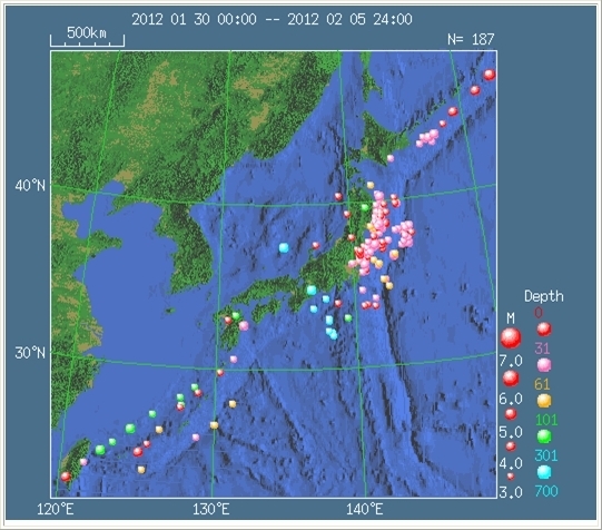 最近一週間の地震活動　20120205.jpg